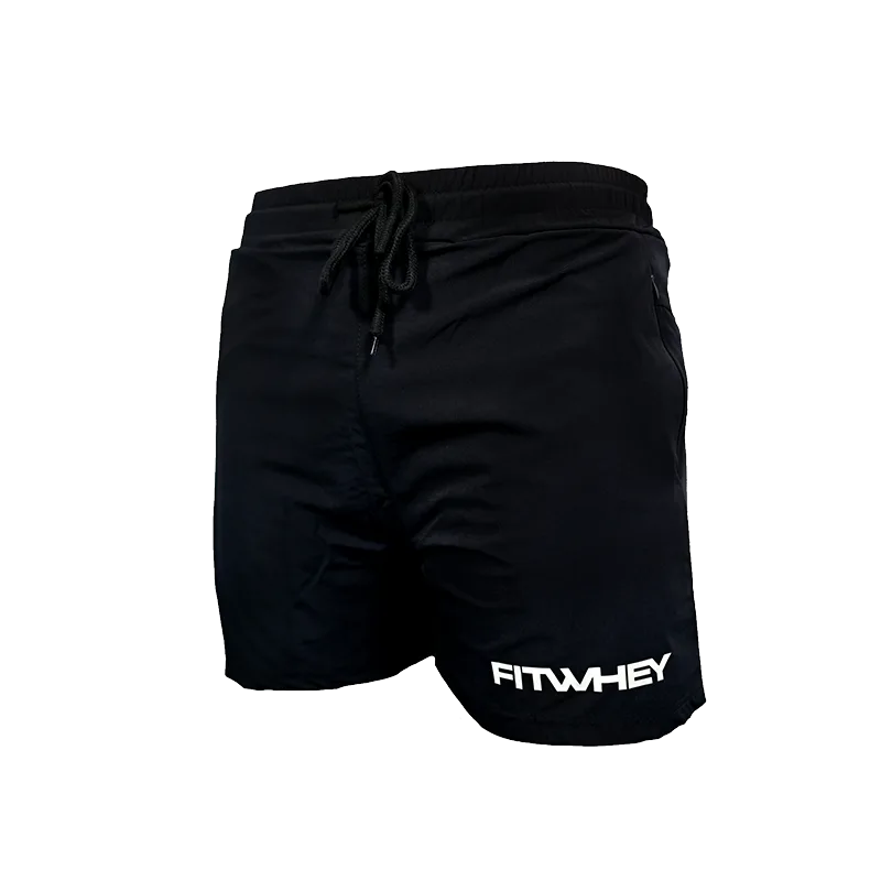 Gym Short pant - Black with white text - M