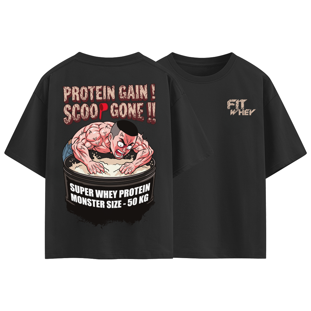 Over Size T-Shirt Protein Gain Scoop Gone Fade Black 2XL