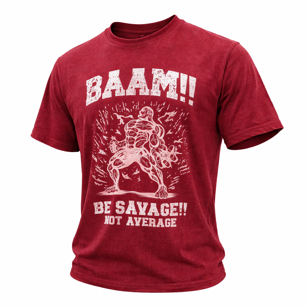 BAAM Savage T-Shirt Red Acid Washed M